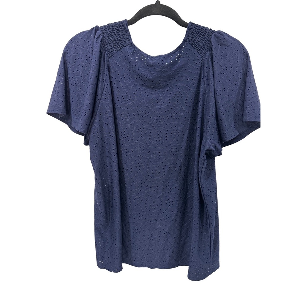 W5 Women's Navy Blue Eyelet Puff Sleeve Top – Size L